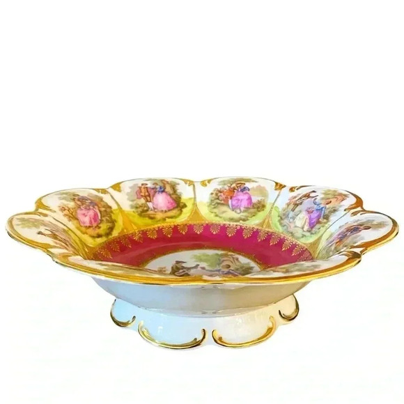 Vintage STW Bavaria 10” Raised Serving Bowl Courting Couples Porcelain Serveware - Picture 2 of 13